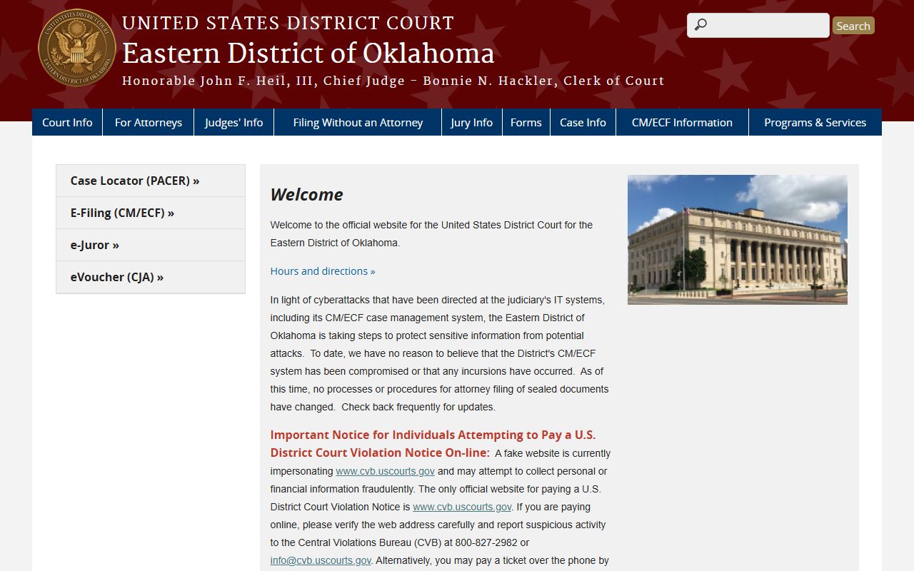 Federal court page distinguished from the Pushmataha County Court Clerk for court records