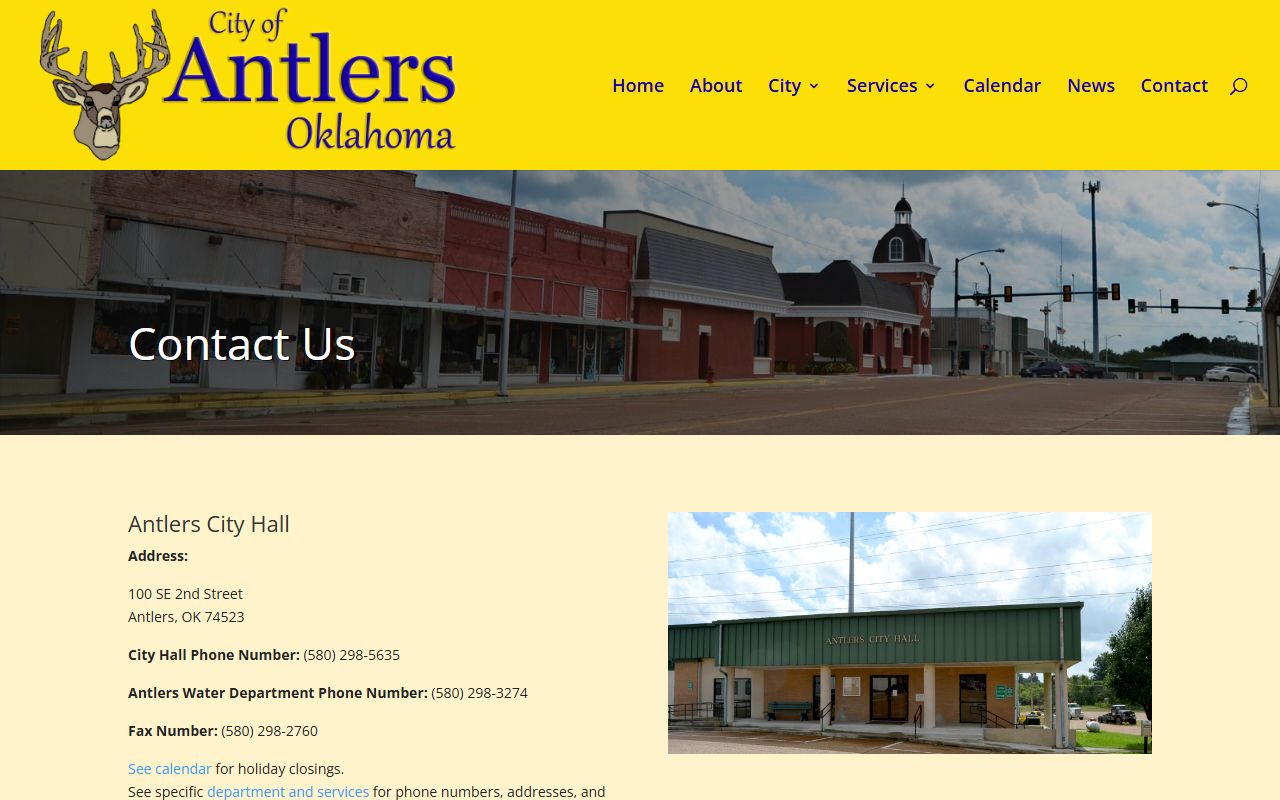 Antlers City Hall contact details for Pushmataha County municipal court dockets