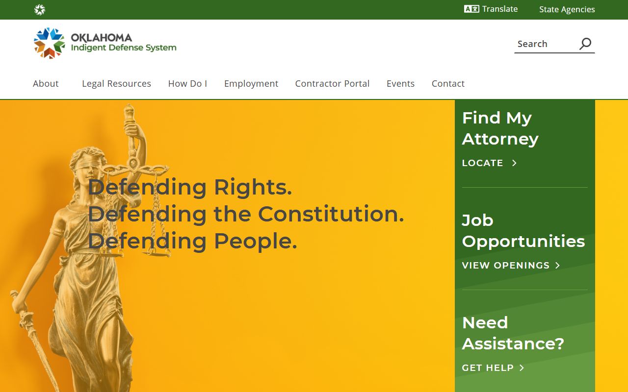 Oklahoma Indigent Defense System page tied to Pushmataha County marriage and divorce related legal help